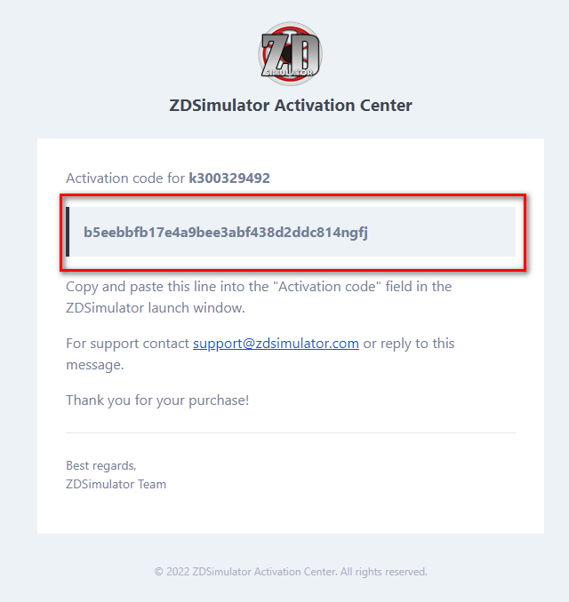 Fig. 6. Letter with ZDSimulator activation code